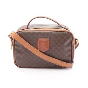 Celine Macadam Handbag Canvas Leather Brown